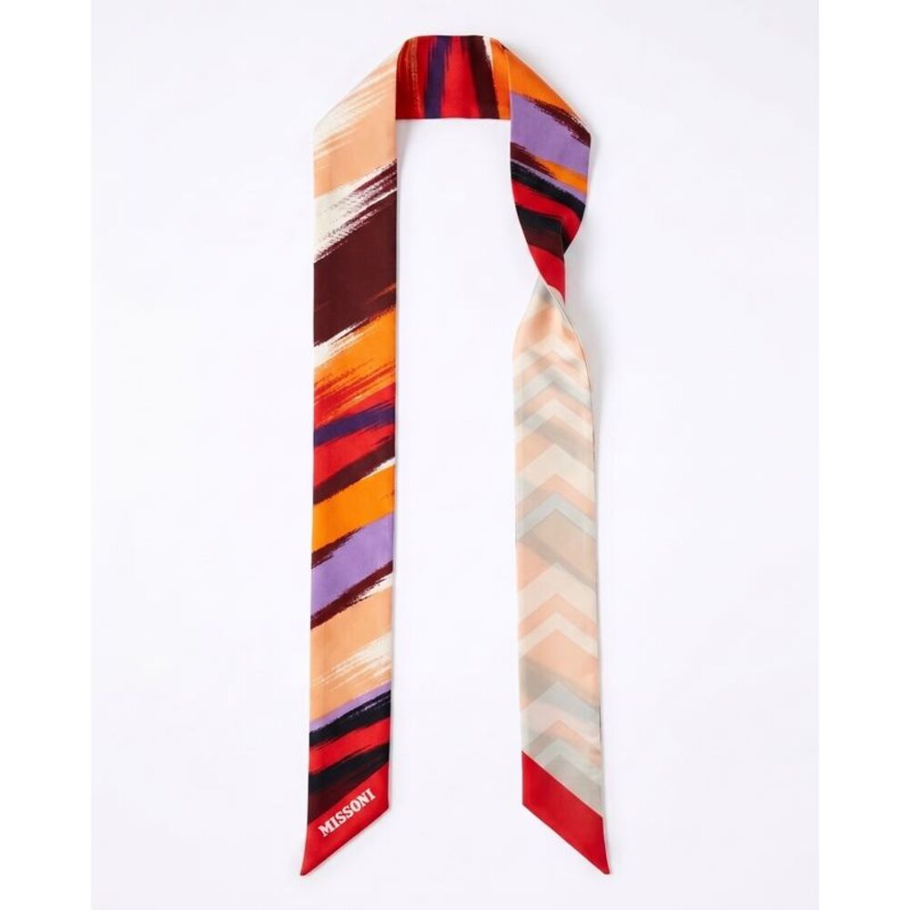 Missoni Coral Silk Reversible Chevron Ribbon Scarf